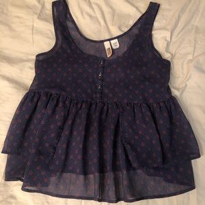 Blue Blouse with Red Flowers